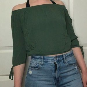 Off the shoulder green top